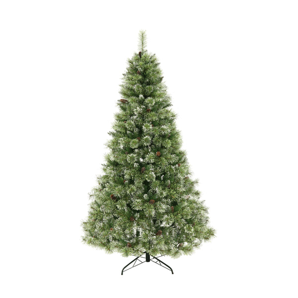 Gdf Studio 7.5-foot Cashmere Pine And Mixed Needles Pre-Lit Clear LED Hinged Artificial Christmas Tree With Snow And Glitter Branches And Frosted Pinecones