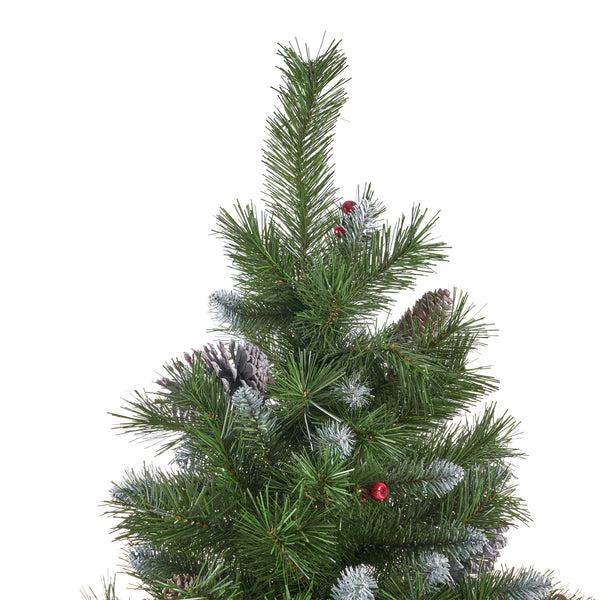 Gdf Studio 7.5-foot Mixed Spruce Hinged Artificial Christmas Tree With Frosted Branches Red Berries And Frosted Pinecones