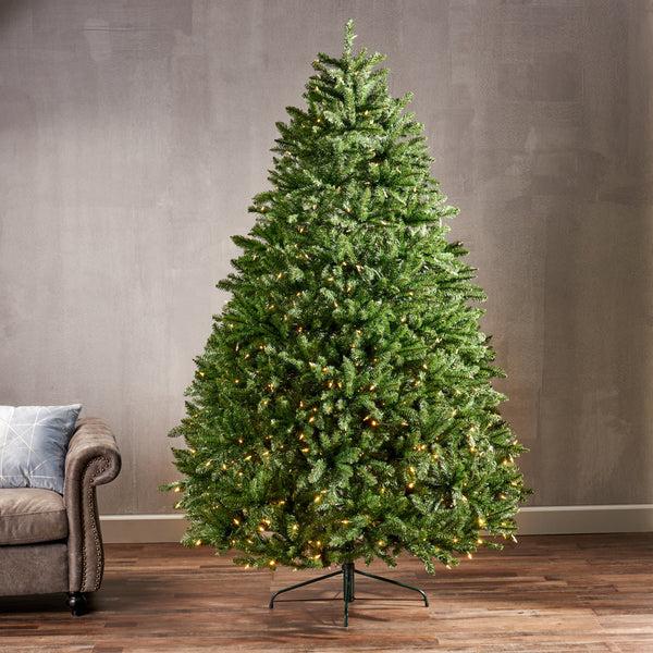 Gdf Studio 7.5-foot Norway Spruce Pre-Lit Clear LED Hinged Artificial Christmas Tree