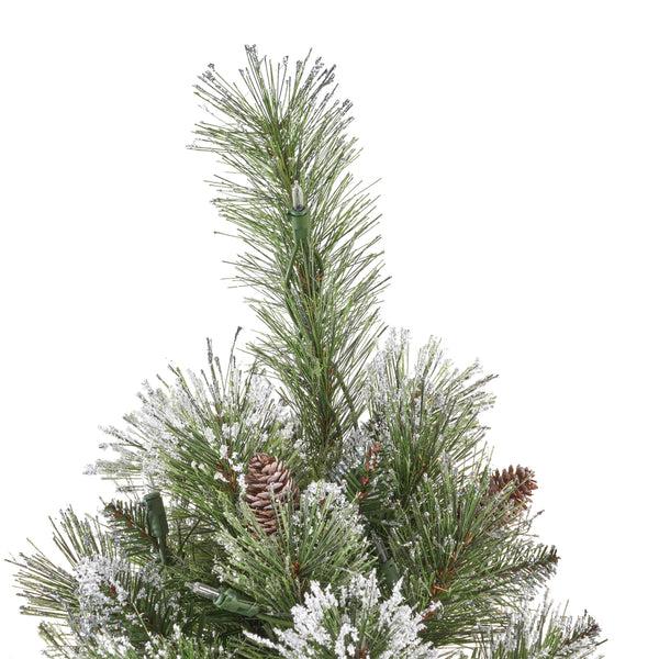Gdf Studio 7-foot Cashmere Pine And Mixed Needles Hinged Artificial Christmas Tree With Snow And Glitter Branches And Frosted Pinecones