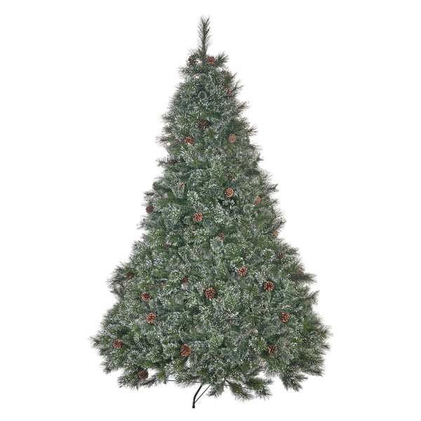 gdf studio 7-foot Cashmere Pine and Mixed Needles Hinged Artificial Christmas Tree with Snowy Branches and Pinecones