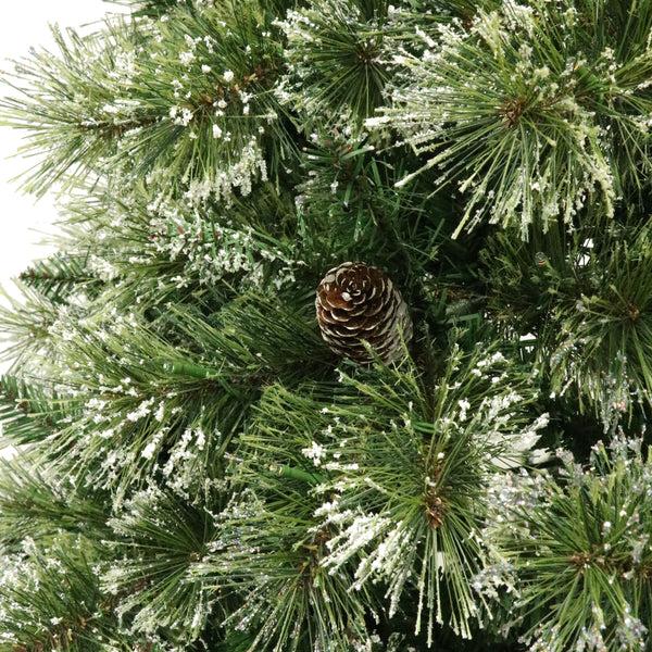 Gdf Studio 7-foot Cashmere Pine And Mixed Needles Pre-Lit Clear LED Hinged Artificial Christmas Tree With Snow And Glitter Branches And Frosted Pinecones