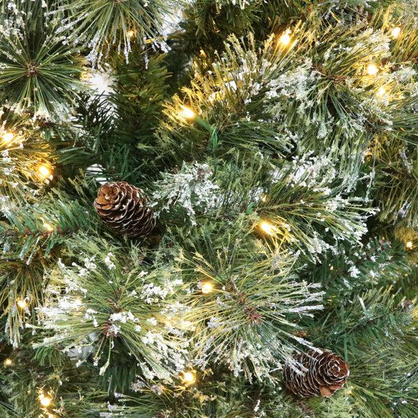 Gdf Studio 7-foot Cashmere Pine And Mixed Needles Pre-Lit Clear LED Hinged Artificial Christmas Tree With Snow And Glitter Branches And Frosted Pinecones