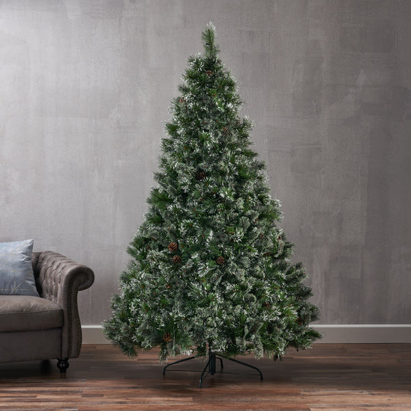 gdf studio 7-foot Cashmere Pine Pre-Lit Artificial Christmas Tree with Snowy Branches and Pinecones