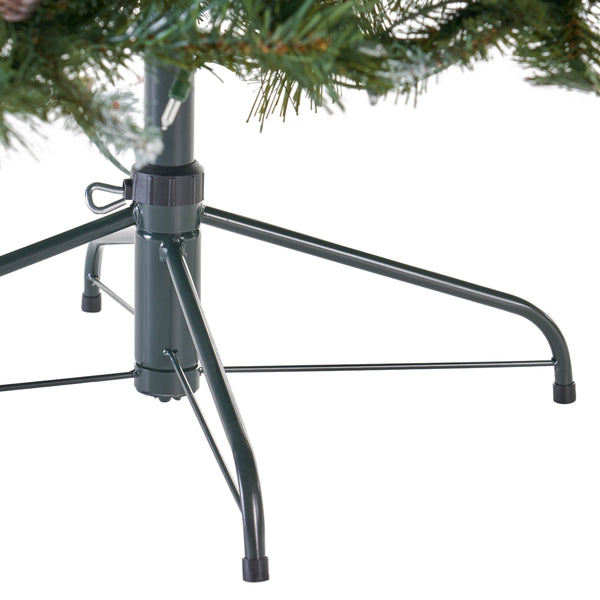 Gdf Studio 7-foot Mixed Spruce Hinged Artificial Christmas Tree With Frosted Branches Red Berries And Frosted Pinecones