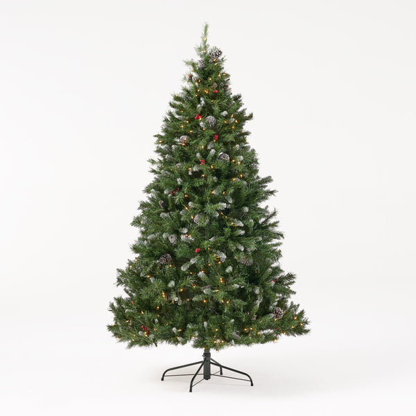 Gdf Studio 7-foot Mixed Spruce Pre-Lit Clear LED Hinged Artificial Christmas Tree With Frosted Branches