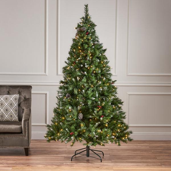 Gdf Studio 7-foot Mixed Spruce Pre-Lit Clear LED Hinged Artificial Christmas Tree With Frosted Branches