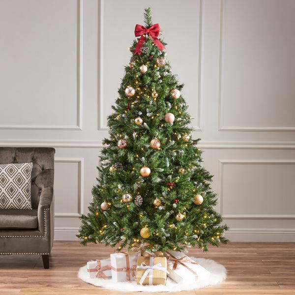 gdf studio 7-foot Mixed Spruce Pre-Lit Clear LED Hinged Artificial Christmas Tree with Frosted Branches