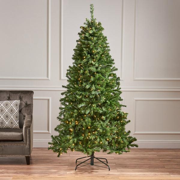 Gdf Studio 7-foot Noble Fir Pre-Lit Clear LED Hinged Artificial Christmas Tree