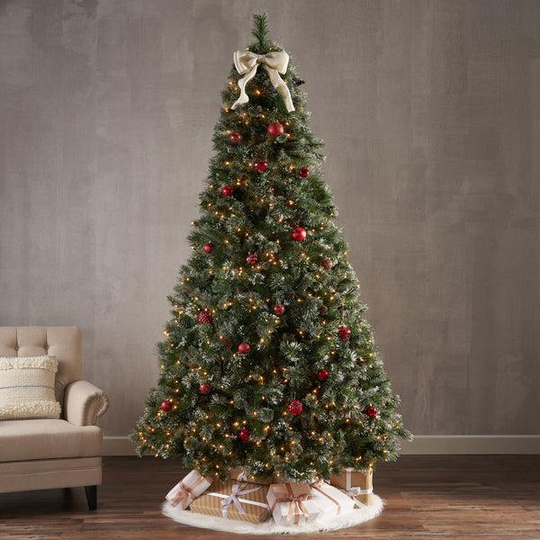 Gdf Studio 9-foot Cashmere Pine And Mixed Needles Hinged Artificial Christmas Tree With Snowy Branches And Pinecones