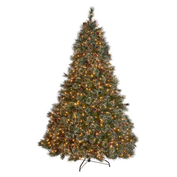 Gdf Studio 9-foot Cashmere Pine And Mixed Needles Hinged Artificial Christmas Tree With Snowy Branches And Pinecones