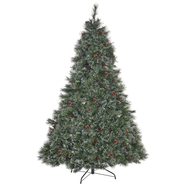 gdf studio 9-foot Cashmere Pine and Mixed Needles Hinged Artificial Christmas Tree with Snowy Branches and Pinecones