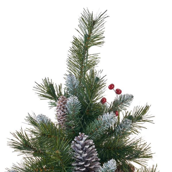 Gdf Studio 9-foot Mixed Spruce Hinged Artificial Christmas Tree With Frosted Branches Red Berries And Frosted Pinecones