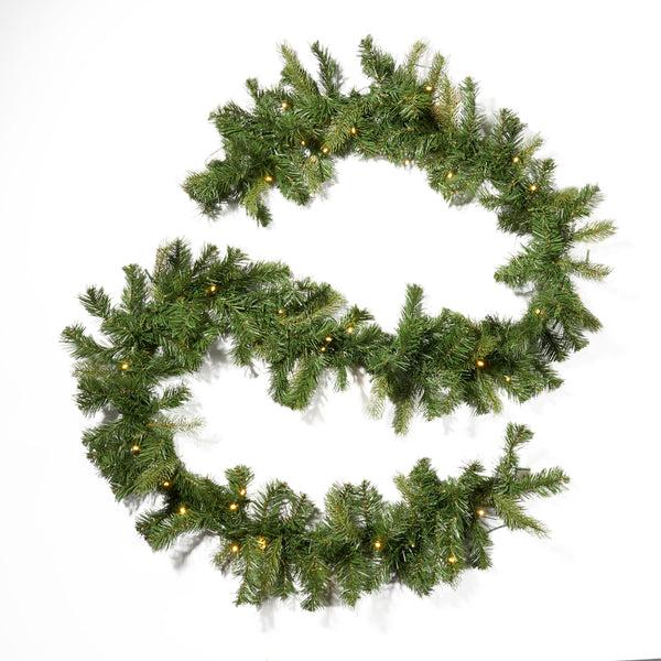 gdf studio 9-foot Mixed Spruce Pre-Lit Warm White LED Artificial Christmas Garland