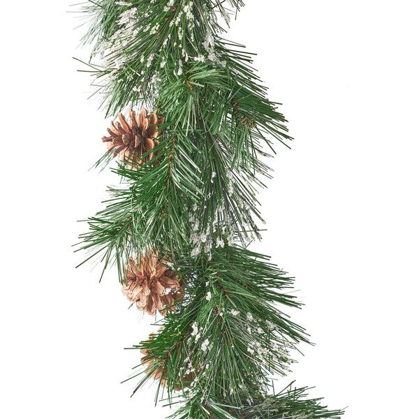 Gdf Studio 9-foot Mixed Spruce Pre-Lit Warm White LED Artificial Christmas Garland With Snowy Branches And Pinecones
