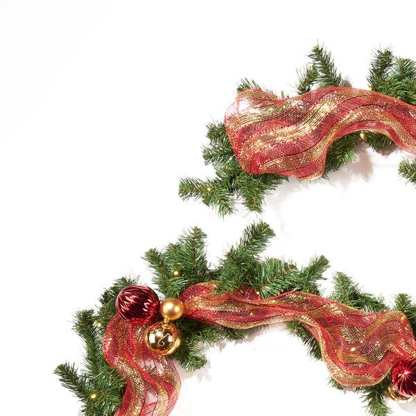 Gdf Studio 9-foot Noble Fir Pre-Lit Warm White LED Pre-Decorated Artificial Christmas Garland