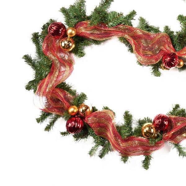 Gdf Studio 9-foot Noble Fir Pre-Lit Warm White LED Pre-Decorated Artificial Christmas Garland