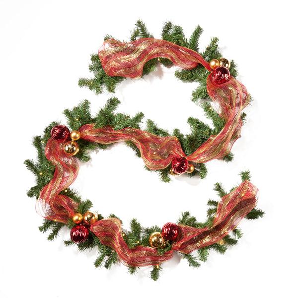 gdf studio 9-foot Noble Fir Pre-Lit Warm White LED Pre-Decorated Artificial Christmas Garland