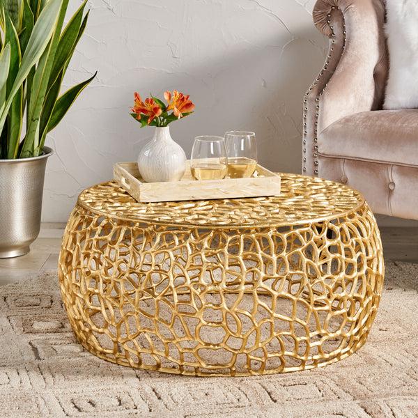 Gdf Studio Aaleyah Modern Aluminum Mesh Coffee Table Gold