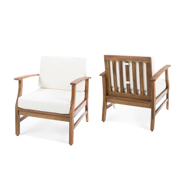 Gdf Studio Abena Outdoor Teak Finished Acacia Wood Club Chairs With Water Resistant Cushion