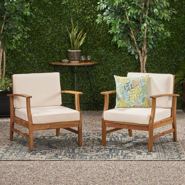Gdf Studio Abena Outdoor Teak Finished Acacia Wood Club Chairs With Water Resistant Cushion
