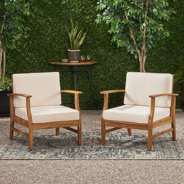 Gdf Studio Abena Outdoor Teak Finished Acacia Wood Club Chairs With Water Resistant Cushion