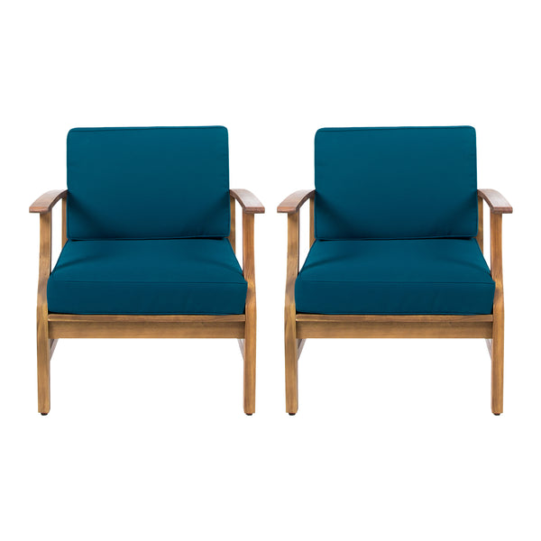 gdf studio Abena Outdoor Teak Finished Acacia Wood Club Chairs with Water Resistant Cushion