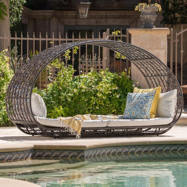 Gdf Studio Abigal Outdoor Wicker Daybed With Cushion