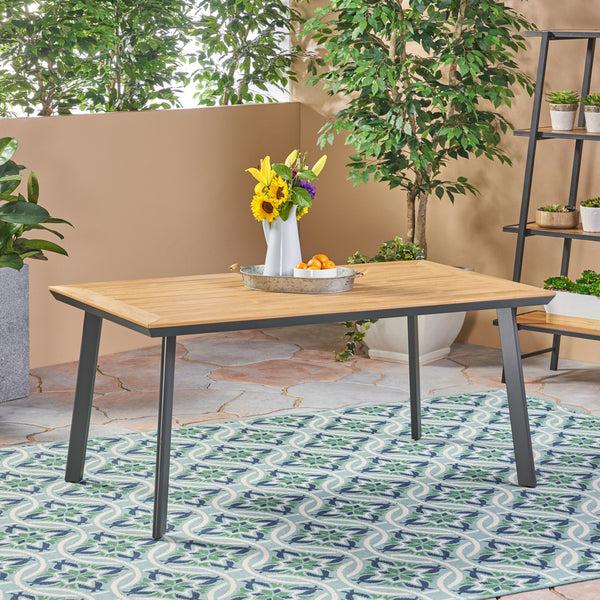 Gdf Studio Able Outdoor Aluminum Dining Table With Faux Wood Table Top