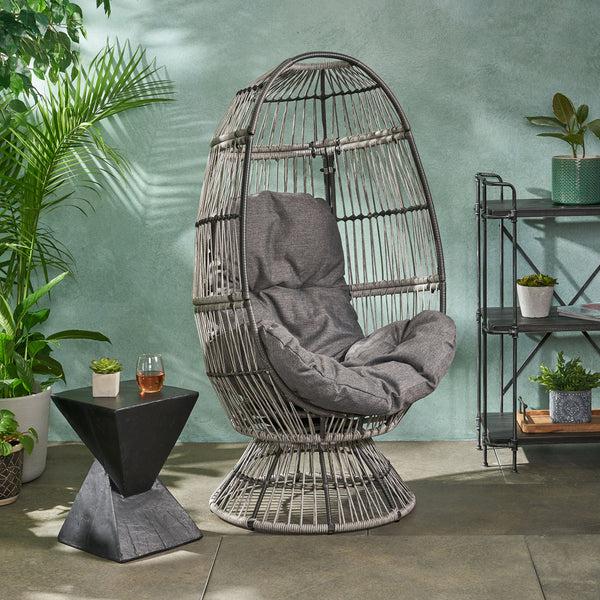 gdf studio Aceson Outdoor Freestanding Wicker Swivel Egg Chair