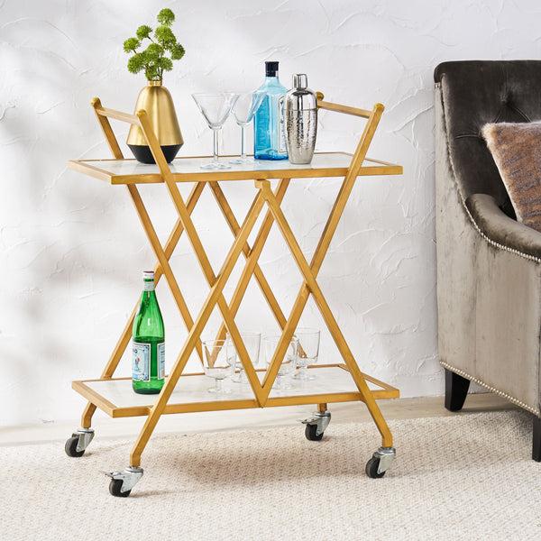 Gdf Studio Adair Handcrafted Modern Glam Marble Bar Cart