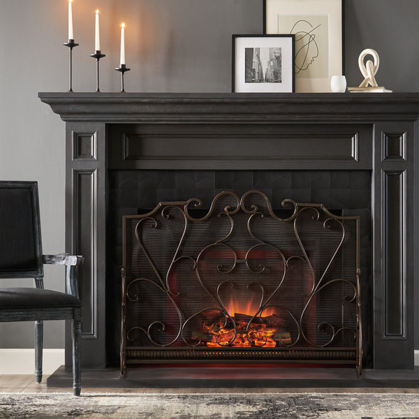 Gdf Studio Adalia Black Brushed Gold Finish Wrought Iron Fireplace Screen