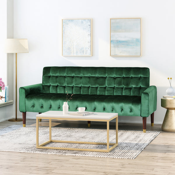 Gdf Studio Adan Tufted Velvet Sofa With Gold Tipped Tapered Legs