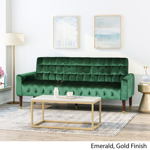 Gdf Studio Adan Tufted Velvet Sofa With Gold Tipped Tapered Legs