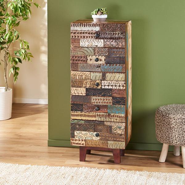 Gdf Studio Adcock Handcrafted Boho 4 Drawer Wood Cabinet