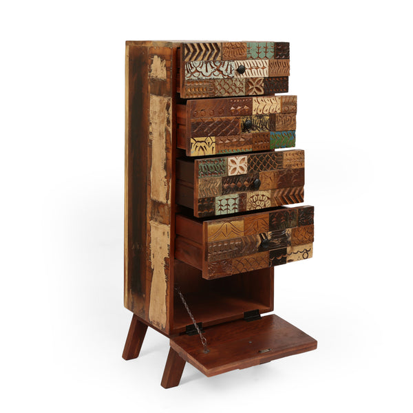 Gdf Studio Adcock Handcrafted Boho 4 Drawer Wood Cabinet