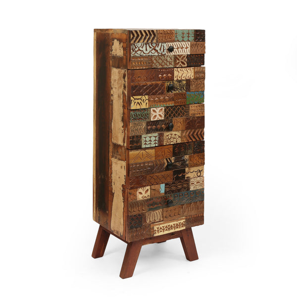gdf studio Adcock Handcrafted Boho 4 Drawer Wood Cabinet
