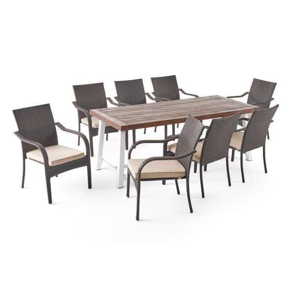 gdf studio Addilynn Outdoor Wood and Wicker 8 Seater Dining Set