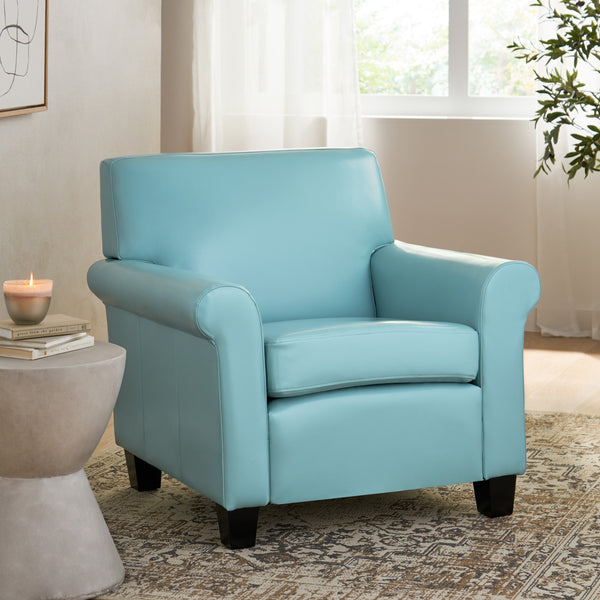 Gdf Studio Addison Contemporary Teal Blue Leather Club Chair With Scrolled Arms
