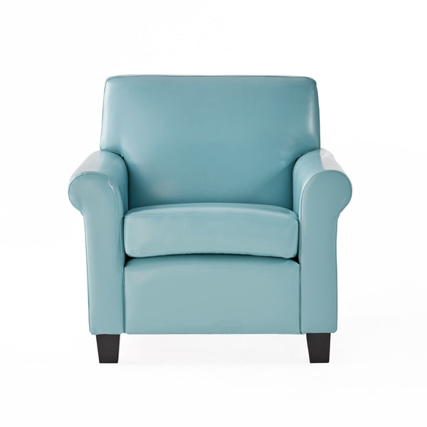 gdf studio Addison Contemporary Teal Blue Leather Club Chair with Scrolled Arms
