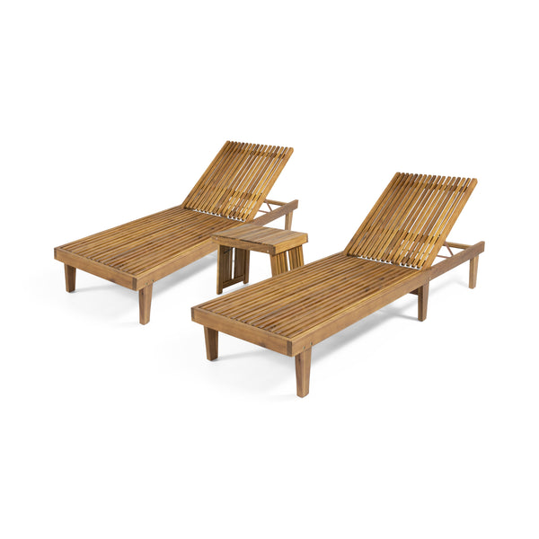 Gdf Studio Addisyn Outdoor Acacia Wood 3 Piece Chaise Lounge Set