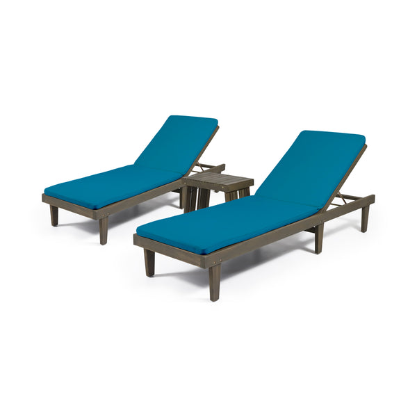 Gdf Studio Addisyn Outdoor Acacia Wood 3 Piece Chaise Lounge Set With Water-Resistant Cushions