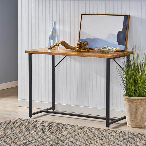 Gdf Studio Addyston Modern Industrial Handmade Mango Wood Console Table Honey Brown And Black
