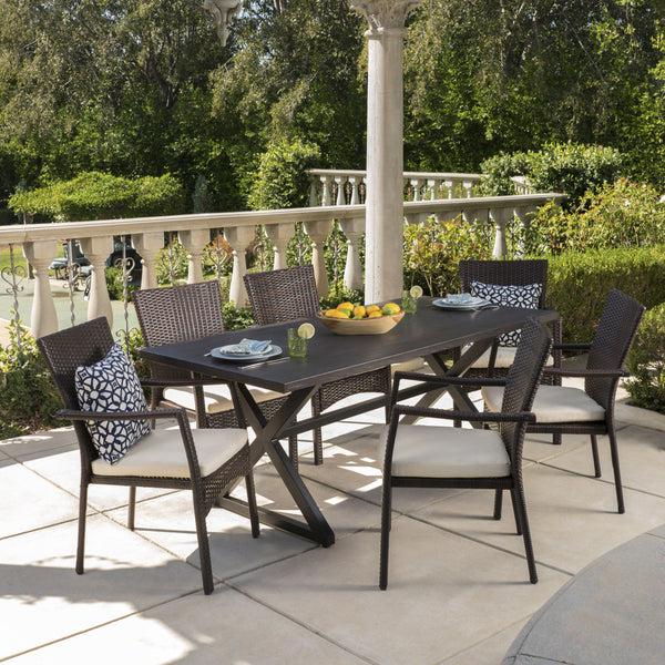 Gdf Studio Adelade Outdoor 7 Piece Aluminum Dining Set With Wicker Dining Chairs