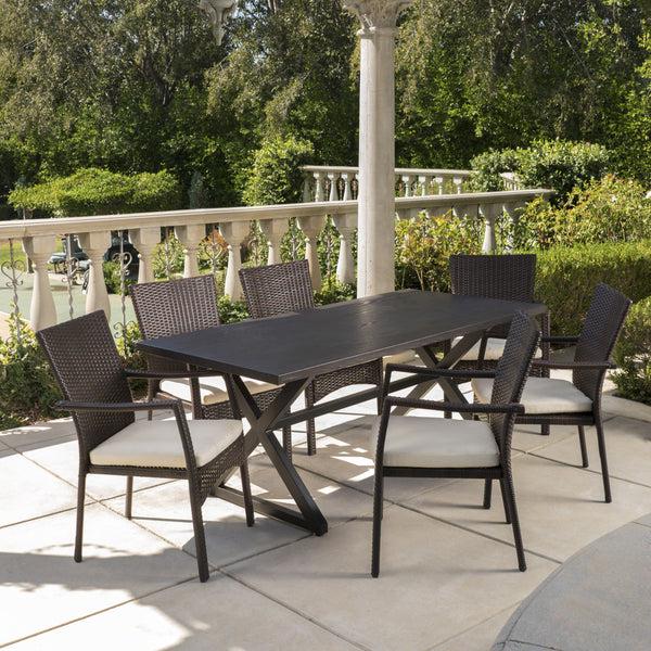 Gdf Studio Adelade Outdoor 7 Piece Aluminum Dining Set With Wicker Dining Chairs