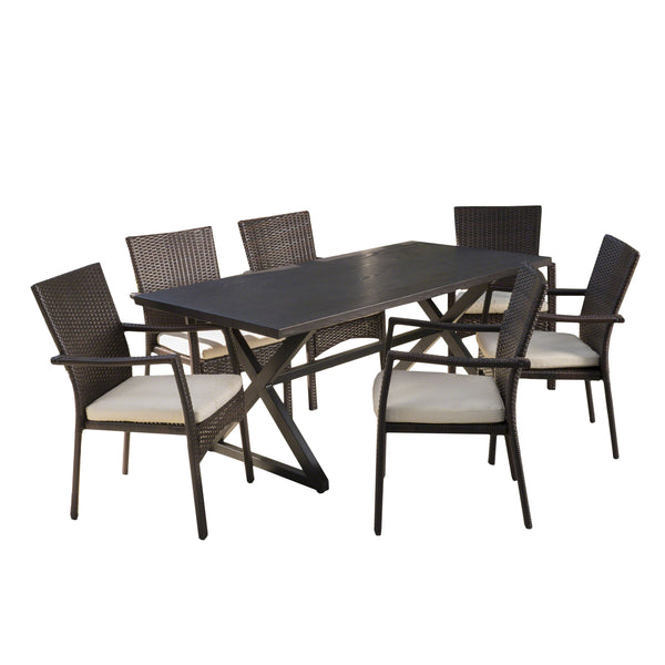 gdf studio Adelade Outdoor 7 Piece Aluminum Dining Set with Wicker Dining Chairs