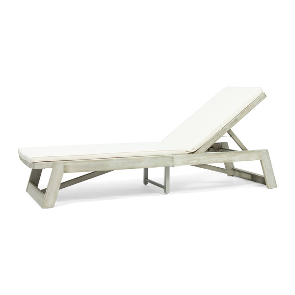 Gdf Studio Adelaide Outdoor Acacia Wood Chaise Lounge And Cushion Set