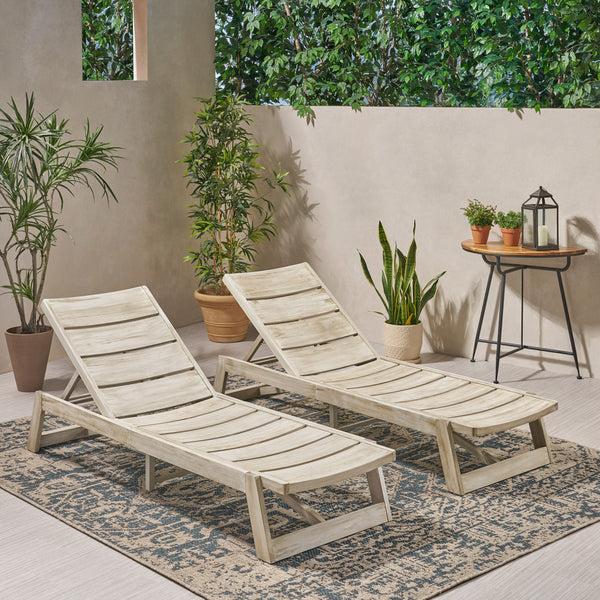 Gdf Studio Adelaide Outdoor Wood And Iron Chaise Lounges (Set Of 2)