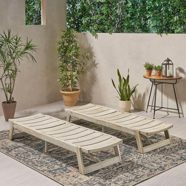 Gdf Studio Adelaide Outdoor Wood And Iron Chaise Lounges (Set Of 2)