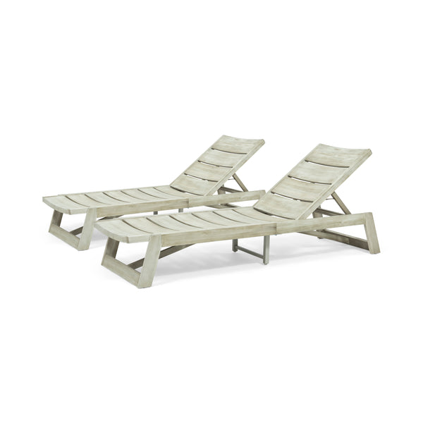 gdf studio Adelaide Outdoor Wood and Iron Chaise Lounges (Set of 2)